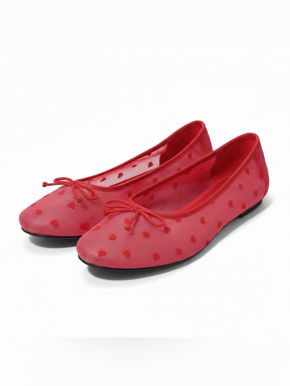 NWT Red Mesh Heart Ballet Flats Coquette Balletcore Soft Girl Ballerina Size 6